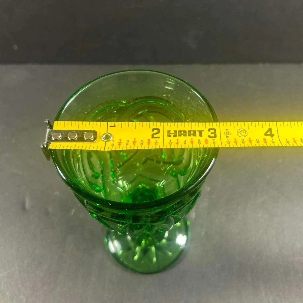 LG Wright Double Ring Goblet Green Vintage Pressed Glass Wine Water Glass